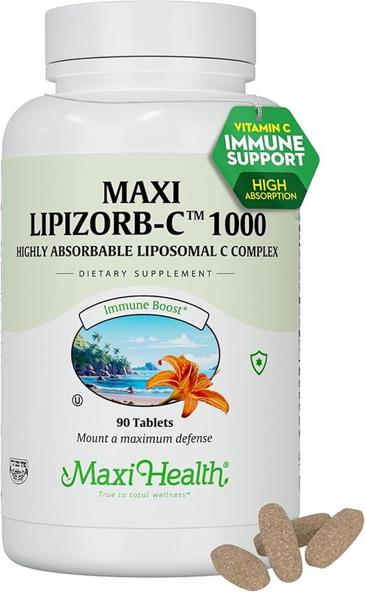 Maxi Health Liposomal Vitamin C 1000mg Tablets with Digestive Blend, Highly Absorbable High Dose VitaminC, Non GMO Kosher Vegetarian Doctor-Formulated Immune Support Supplement (90 Count)