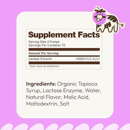 Lactase Enzyme Drops 2oz – Delicious Strawberry Milkshake Flavor – 10,000 FCC Units for Fast Acting Dairy Relief – Customizable Dosing for Lactose Intolerance – Portable Twist-to-Lock Pump