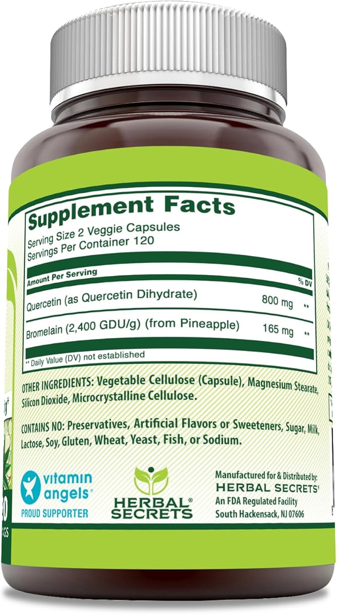 Herbal Secrets Quercetin 800mg with Bromelain 165mg, Veggie Capsules Supplement | Non-GMO | Gluten Free | Made in USA (965 mg, 240, Count)