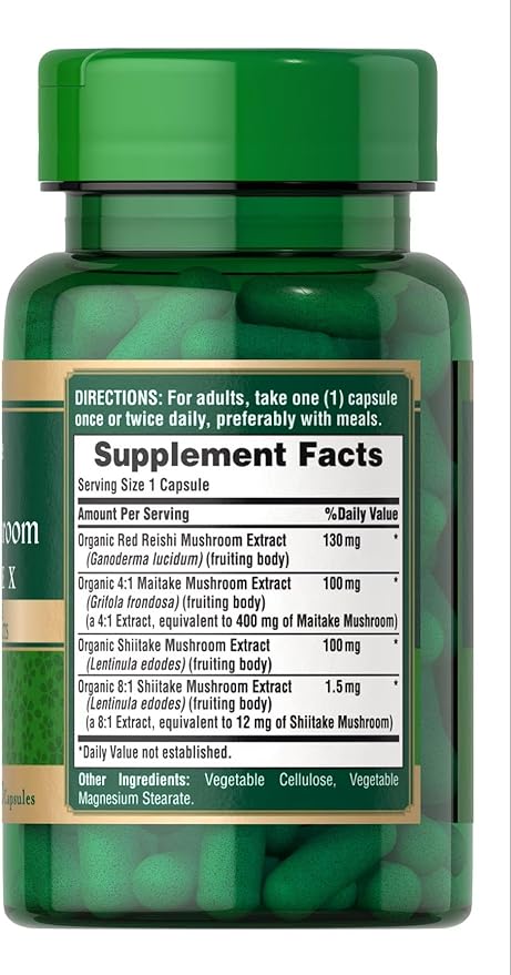 Puritan's Pride Triple Mushroom Complex, Reishi, Maitake & Shiitake Extracts, Organic Mushroom Extracts, 60 Vegetarian Capsules 2-Pack - 120 Capsules