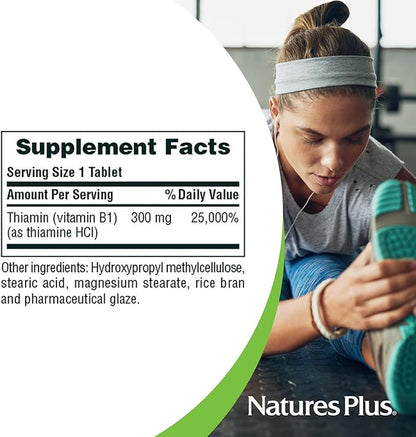 Natures Plus Vitamin B1 (Thiamin HCI), Sustained Release - 300 mg, 90 Vegetarian Tablets - Gluten-Free - 90 Servings