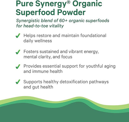 PURE SYNERGY Organic Superfood Powder | Green Superfood Powder | Whole Food Supplement with Organic Greens, Spirulina and Mushrooms | for Energy, Healthy Aging, and Immune Health (12.5 oz)