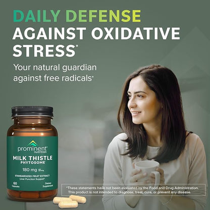 Prominent Nutrition Milk Thistle Phytosome, Clinically Researched Siliphos® Milk Thistle Extract for Liver Function, Detox, and Cleanse Support, Standardized to 29% Sylibin, 180 mg, 60 Capsules