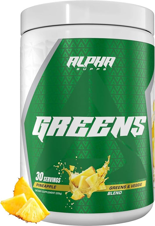 Alpha Greens Supplement | Fruit & Vegetable Superfood Powder | Over 40 Natural Plant Based Ingredients | Prebiotic & Probiotic Digestive Support Blend - 30 Servings (Pineapple)