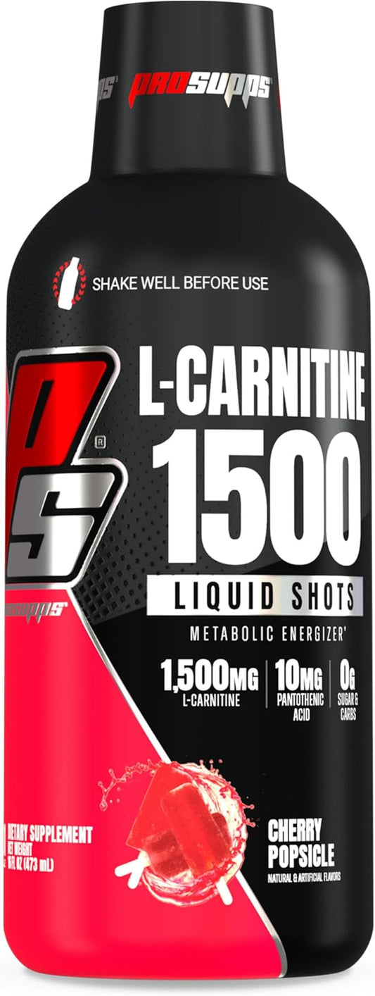 PROSUPPS L-Carnitine Liquid 1500, Stimulant-Free Liquid Shots for Men & Women - Clean Workout Drink for Energy, Performance & Muscle Recovery - No Sugar, No Carbs - 31 Servings, Cherry Popsicle