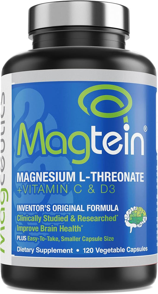 Magtein Magnesium L-Threonate to Improve Cognition, Focus, Memory, Sleep Quality and Brain Health with Small Caps - 120 Vegetable Capsules