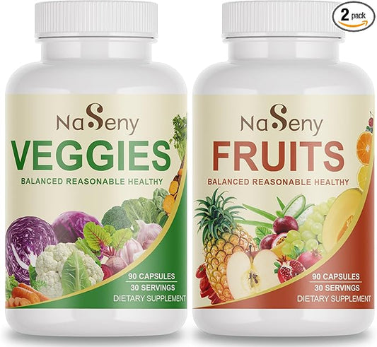 Fruits and Veggies Supplement with 40 Different Fruits & Vegetables-Nutrient-Rich Formula Rich in Vitamins and Minerals for All Ages for Energy, Immunity- 90 Fruit & 90 Veggie Capsules