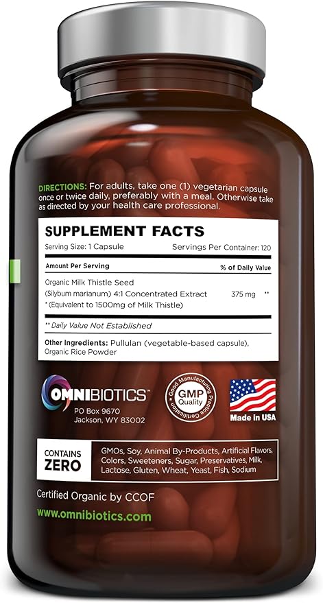Organic Milk Thistle Supplement 1500mg 4X Concentrated Extract with Silymarin - The Strongest Milk Thistle Supplement Available for Liver Support - Great for Liver Detox - 120 Vegan Capsules
