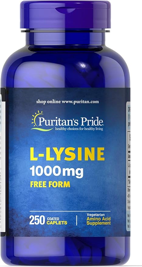 Puritan's Pride L-Lysine 1000 mg-250 Coated Caplets (6013) | Skin Brightening Caplets | Vegetarian Amino Acid Supplement | Gluten Free and Soy Free | Skin Healthy Supplement