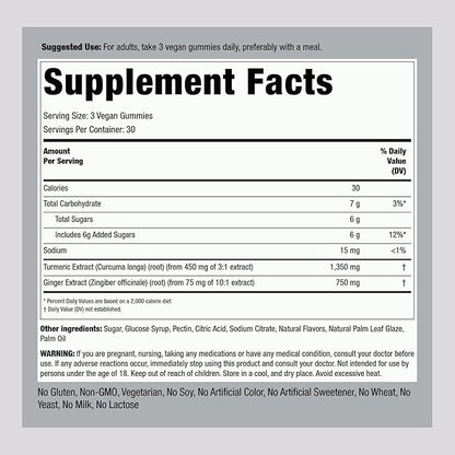 Piping Rock Turmeric and Ginger Gummies | 90 Count | Peach Flavor | Vegan Formula | Non-GMO, Gluten Free Supplement