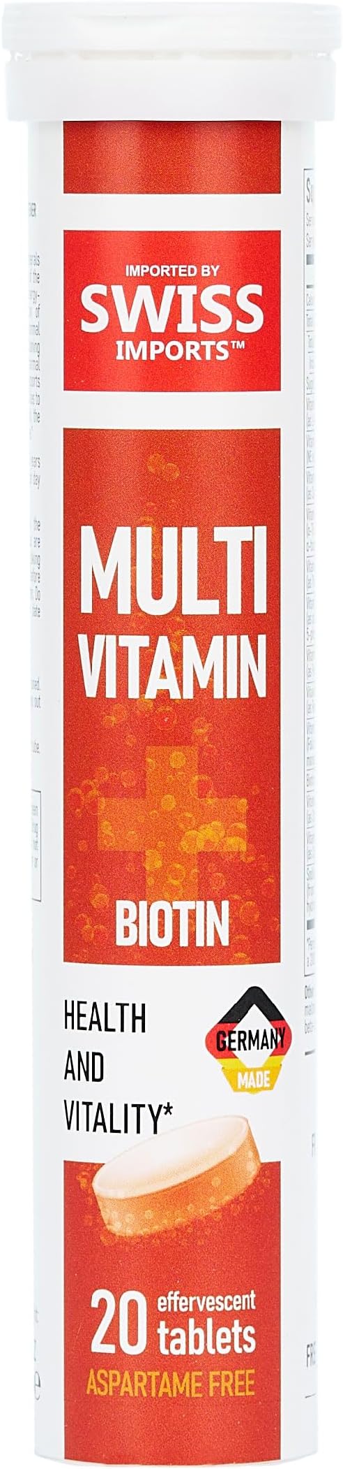 Effervescent Multivitamins + Biotin for Wellness and Vitality Dietary Supplement with Vitamins C, E, B1, B2 B6, B12, A, and D3, 20 Tablets