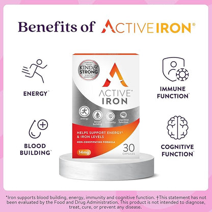 Active Iron High Potency Iron Supplement, 2X Better Absorption & Non-Constipating, Helps Support Energy, Iron Pills for Women & Men, 25mg (30 Capsules)