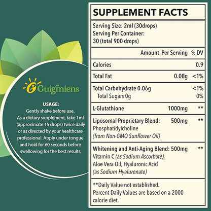 Liposomal Glutathione, Superior Absorption, Liquid Glutathione Supplement, Powerful Antioxidant, Liver Detox, Immune Enhancer, Soy-Free, Non-GMO, Vegan & Gluten Fre, 4 fl.oz,1500 mg