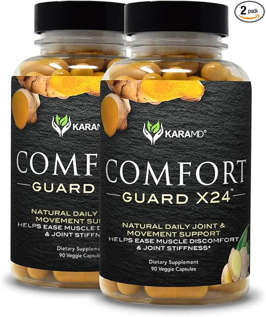 KaraMD Comfort Guard X24 | Joint & Movement Support Supplement | Turmeric Curcumin, Boswellia & Ginger | Ease Muscle Discomfort & Joint Stiffness | Non-GMO, Gluten Free & Vegan Friendly (60 Servings)