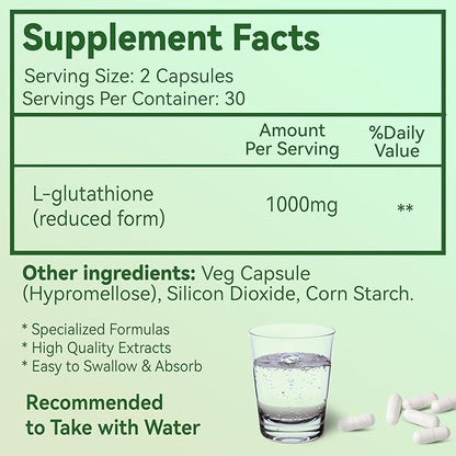 Glutathione Supplement 1000mg Antioxidant Supplement - Premium Vegan Formula for Immune Support, Skin Brightening & Liver Detox – Allergen-Free, Non-GMO, Effective Wellness Boost (Pack of 2)
