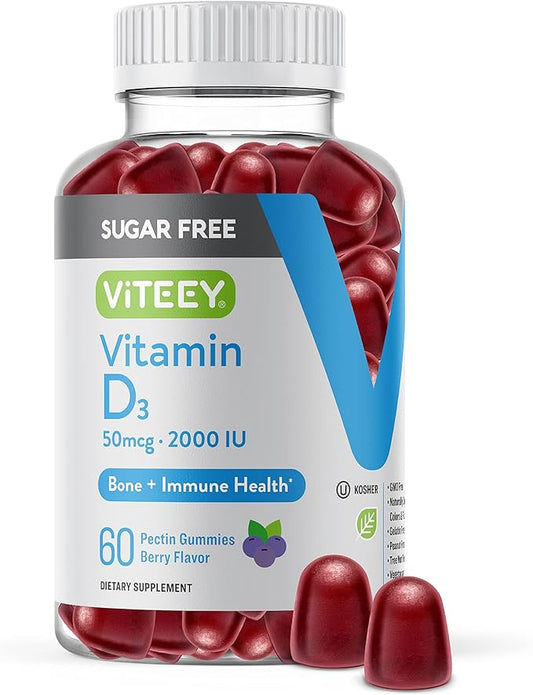 Vitamin D3 Gummies for Adults & Teens - 2,000 IU, 50mcg - Sugar Free, Bone, Joint & Muscle Health, Immune Boost - Vegetarian, Gelatin Free, GMO Free - Tasty Chewable Berry Flavored Gummy