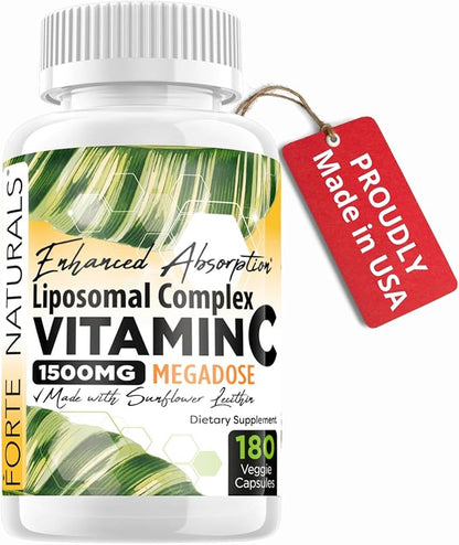 High Dose Vitamin C 1500mg Liposomal C Complex Supplement with Sunflower Lecithin Capsules Supplements Clogged Milk Sunflower Lecithin 180 Capsules Celebration Vitamins
