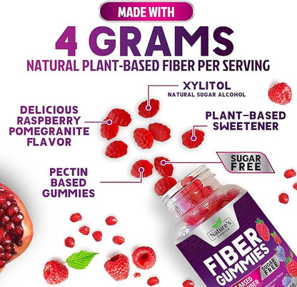 Sugar Free Fiber Gummies for Adults, Daily Prebiotic Natural Soluble Fiber Supplement & Digestive Health Support - Regularity & Digestion Health Support, Plant Based Berry Flavor - 60 Gummies