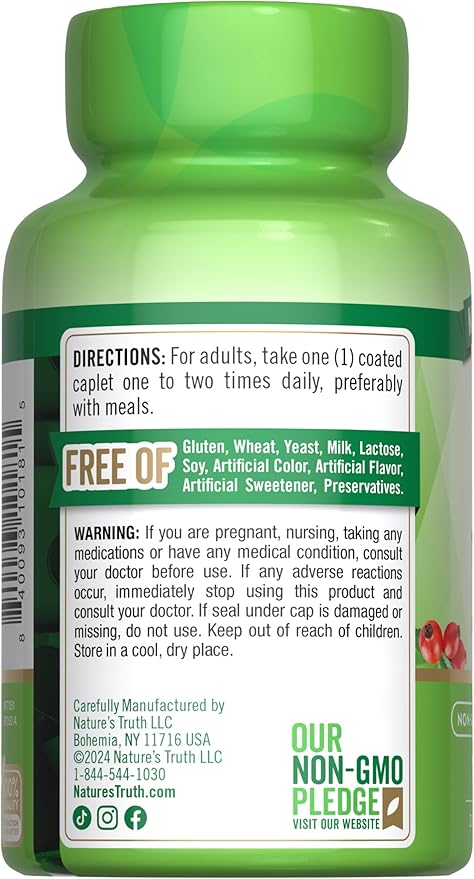 Nature's Truth Vitamin C Bioflavonoids & Rose Hips | 1000mg | 100 Caplets | Vegetarian, Non-GMO, & Gluten Free Supplement