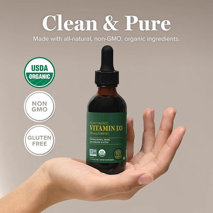 Global Healing Center - USDA Organic Vitamin D3 5000IU Liquid Supplement Drops for Women & Men - Non-GMO Helps Support Bones & Immune System, Vegan-Friendly Formula Delivers Active Form of Vitamin D