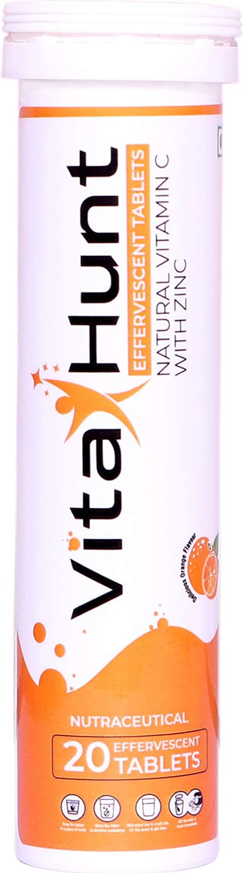 Vitamin C 1000 mg with Zinc- Antioxidants - Immune Support - 20 Effervescent Tablets - Orange Flavour
