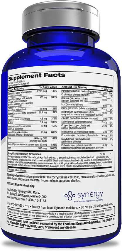 Focus Factor Adults Extra Strength, 120 Count- Brain Supplement for Memory, Concentration, Focus - DMAE, Vitamin D, DHA- Brain Health Supplement – Trusted Formula- Brain Vitamins, Focus Pills (2 pk)