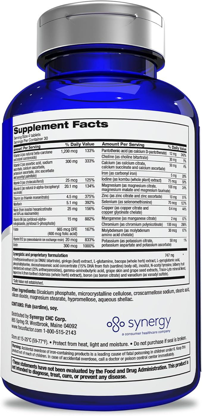 Focus Factor Adults Extra Strength, 120 Count- Brain Supplement for Memory, Concentration, Focus- DMAE, Vitamin D, DHA- Brain Health Supplement – Trusted Formula- Brain Vitamins, Focus Pills (3 Pack)