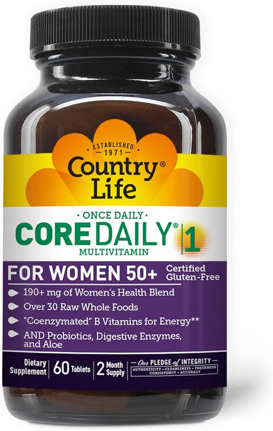 Country Life CORE Daily-1 for Women 50+ Multivitamin - Formulated for Women Over 50, Complete Daily Nutrition with Women's Health Blend, Coenzymated B Vitamins, Probiotics, and Digestive Enzymes