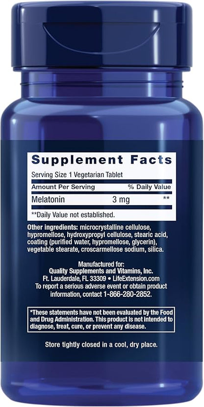 Life Extension Melatonin 6 Hour Timed Release 3 mg - For Circadian Rhythm & Immune Function, Cellular and DNA Health - Sleep Supplement - Non-GMO, Gluten-Free - Vegetarian Tablets, 60 Count