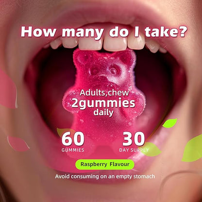 Magnesium Glycinate Gummies 1000mg - Sugar Free Magnesium Potassium Supplement with Vitamin D, B6, CoQ10 for Calm Mood & Sleep Support - 60Raspberry Gummies