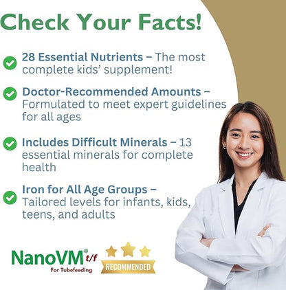 t/f, Dietary Supplement for Tube Feeding, Allergen-Free Kids Multivitamin, Unflavored Vitamin Powder with 14 Vitamins & 13 Minerals, Low-Carb Kids Vitamins, 275g - Solace Nutrition