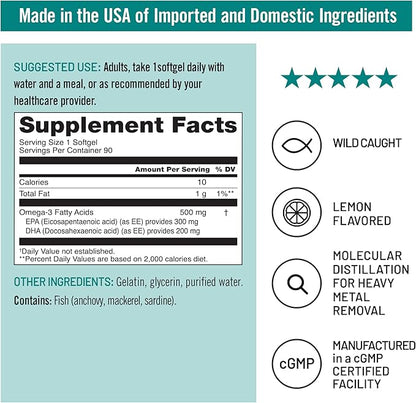 NatureWise Omega 3 Fish Oil - 500 mg per Pill - EPA & DHA - Support for Immune Health & Cognitive Function - Wild-Caught, Gluten and Soy Free, Non-GMO - 90 Softgels[3-Month Supply]