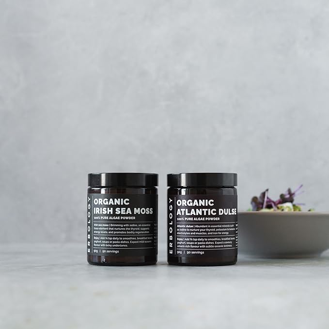 Erbology Organic Irish Sea Moss Powder 3.2 oz - 90 Servings - Sustainably Sourced in Ireland - Supports Metabolism and Skin Health - Rich in Iodine - Small Batch - GMO-Free