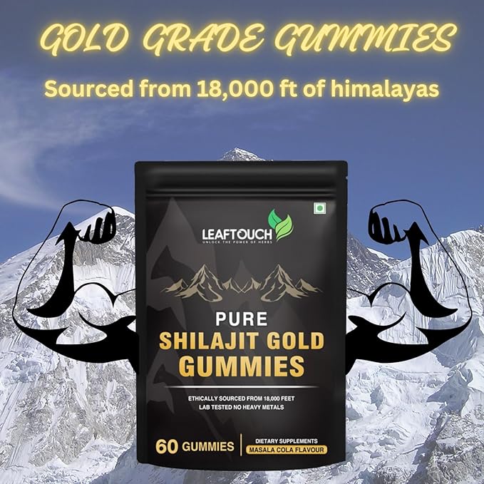 LEAFTOUCH Shilajit Gold Gummies | Masala Cola Flavour | Every Gummies are Wrapped in Individual Transparent Wrapper | 60 Gummy.