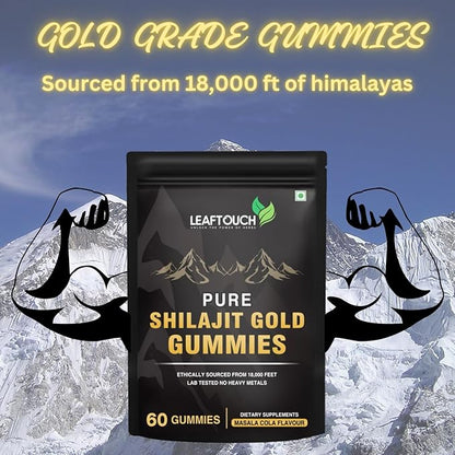 LEAFTOUCH Shilajit Gold Gummies | Masala Cola Flavour | Every Gummies are Wrapped in Individual Transparent Wrapper | 60 Gummy.