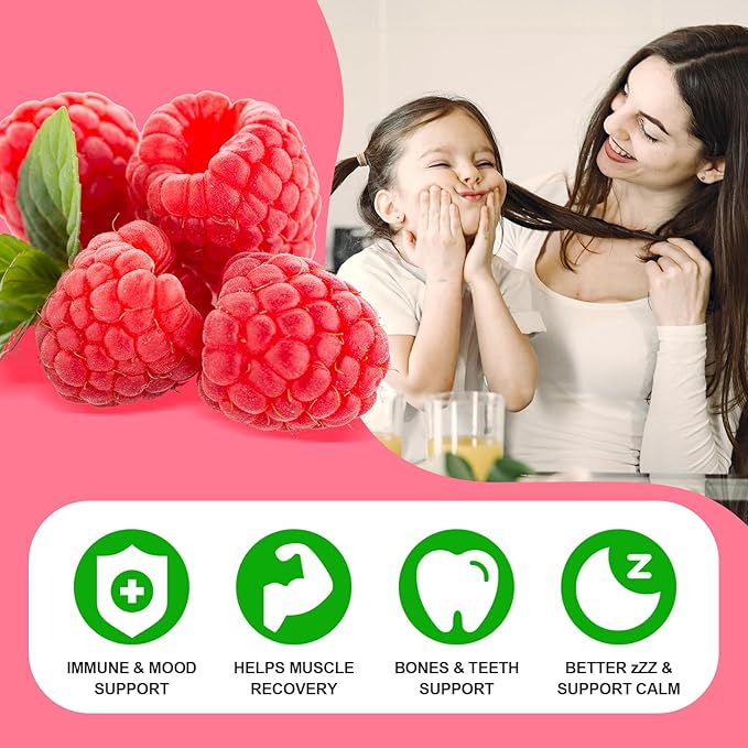 Calcium Magnesium Zinc Gummies with Vitamin D3, Sugar Free Calcium Gummies for Women Men, High Potency Magnesium Gummies for Bone & Muscle & Immune Health, Raspberry Flavor - 60 Count