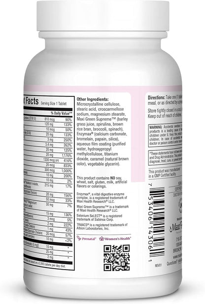 Maxi Health One Prenatal - Womens Prenatal Vitamins with Iron - Enhanced Absorption & Bioavailability - Daily Multivitamin for Women - Multi Vitamin & Mineral Supplement for Adults - 60 Tablets