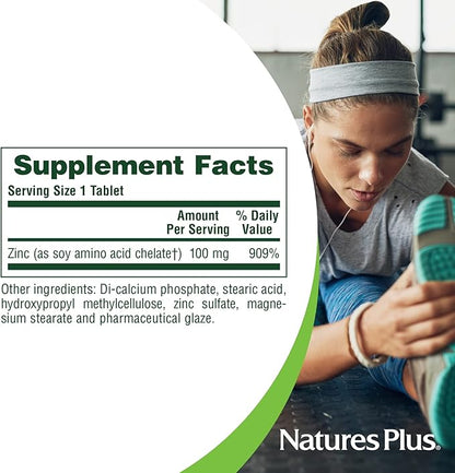 NaturesPlus Mega Zinc 100 mg Sustained Release - 90 Tablets - Vegetarian, Gluten Free - 90 Servings