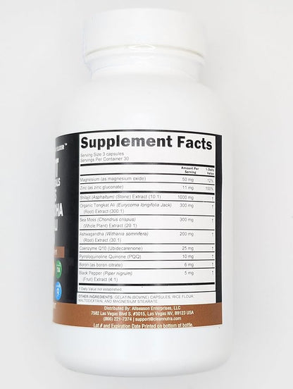 Clean Nutraceuticals Shilajit Supplement for Men with Sea Moss, Tongkat Ali, Ashwagandha, Boron, Zinc, CoQ10, PQQ - Fulvic Acid Capsules - Energy Support - 90 Count - Resin, Gummy & Powder Alternative