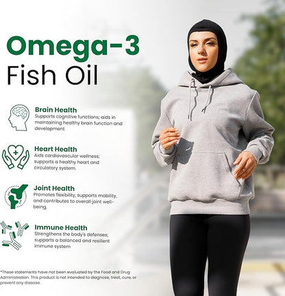 Zaytun Halal Fish Oil 1200mg Omega 3, Premium EPA/DHA, One Per Day, Supports Brain, Heart, Joint Health - 4 Months Supply, Lemon Flavor, Keto Friendly, Gluten Free - Halal Vitamins