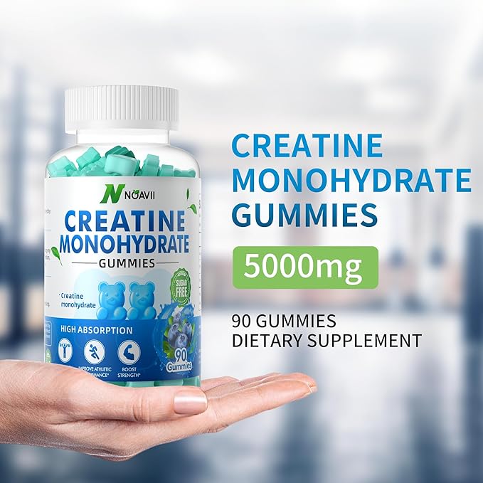 Creatine Monohydrate Gummies 5000mg for Men & Women, Chewables Creatine Monohydrate for Muscle Strength, Muscle Builder, Energy Boost, Pre-Workout Supplement(90 Count)-Blueberry