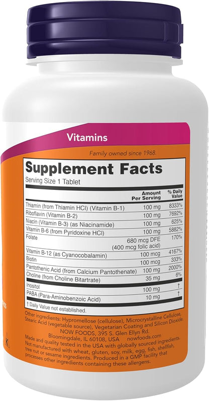 NOW Foods Supplements, Vitamin B-100, Sustained Release, Energy Production*, Nervous System Health*, 100 Tablets