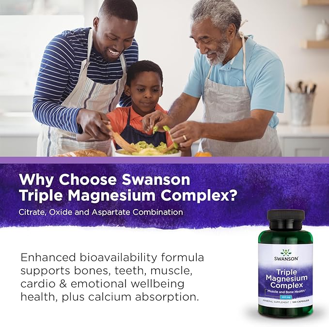 Swanson Triple Magnesium Complex - Mineral Supplement - Natural Support - Featuring Citrate, Oxide & Aspartate - (100 Capsules, 400mg Each)