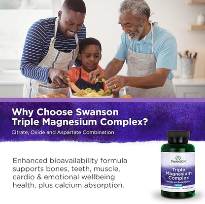 Swanson Triple Magnesium Complex - Mineral Supplement - Natural Support - Featuring Citrate, Oxide & Aspartate - (100 Capsules, 400mg Each)