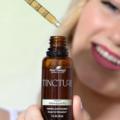 Plant Therapy Total Tincture Package Includes 30 mL Each of Organic Ashwagandha, Asian Ginseng, Echinacea Blend, Elderberry, Lemon Balm, Turmeric & Travel Mug