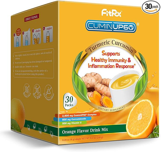 Turmeric Curcumin Drink Powder, Vitamin C Wellness Immunity Shots, Orange Citrus Flavor Instant Drink Mix Packets, High Absorption Curcumin Complex, Joint Health Supplement