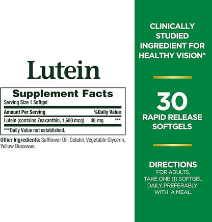 Nature's Bounty Lutein Pills, Eye Health Supplements and Vitamins, Support Vision Health, 40 mg, 30 Softgels
