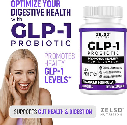 ZELSO (2 Pack) GLP-1 Probiotic with Akkermansia Muciniphila - Gut Health Support with GLP 1 Live Probiotics, 500M CFU Multi-Strain Probiotic + Prebiotic, GLP1 Naturally Plus - 60 Capsules