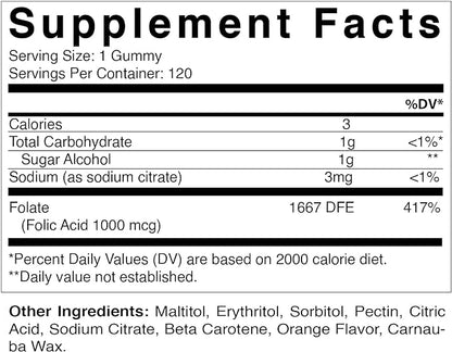Vitamatic Folic Acid Gummies 1000 mcg (1 mg) - an Essential Prenatal Vitamins for Mom & Baby - Vitamin B9-120 Vegan Gummies (3)