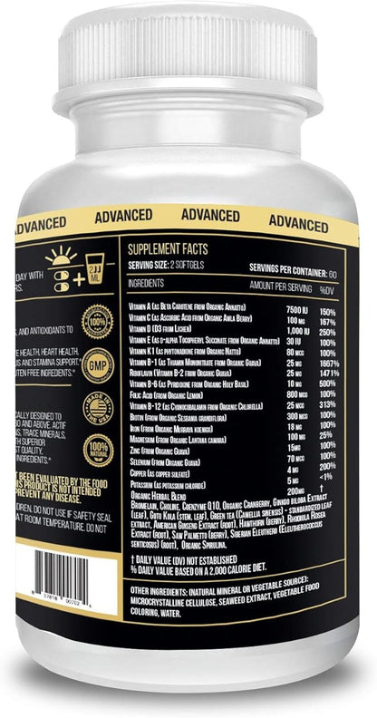 Actif Multivitamin for Men Age 60+ with 30 Organic Vitamins and Organic Herbs, Non-GMO, Made in USA, 120 Count